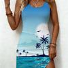 Beach Sunset Dress Fashion Women Sleeveless Palm Tree Print Sundress Summer Tropical Holiday Party Dresses New Female Clothing