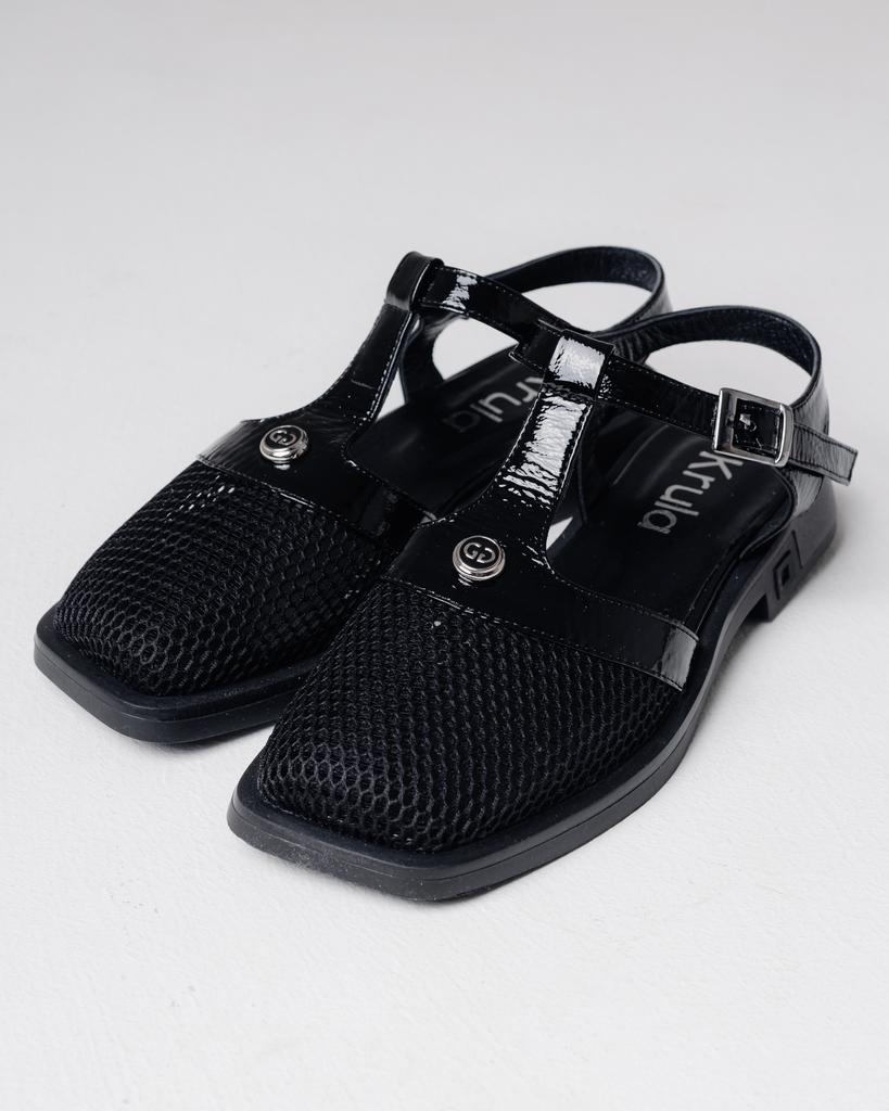 Krula 19883 36 Black Patent Leather Sandals with Mesh