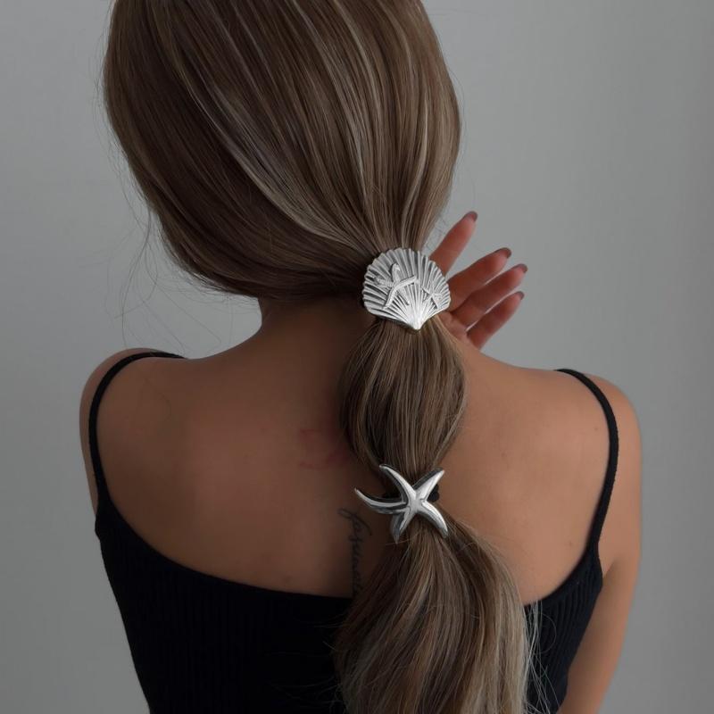 Metal Irregular Shell Starfish Hair Bands for Women Simple Hair Scrunchies Elastic Hair Rope Ponytail Hair Accessories