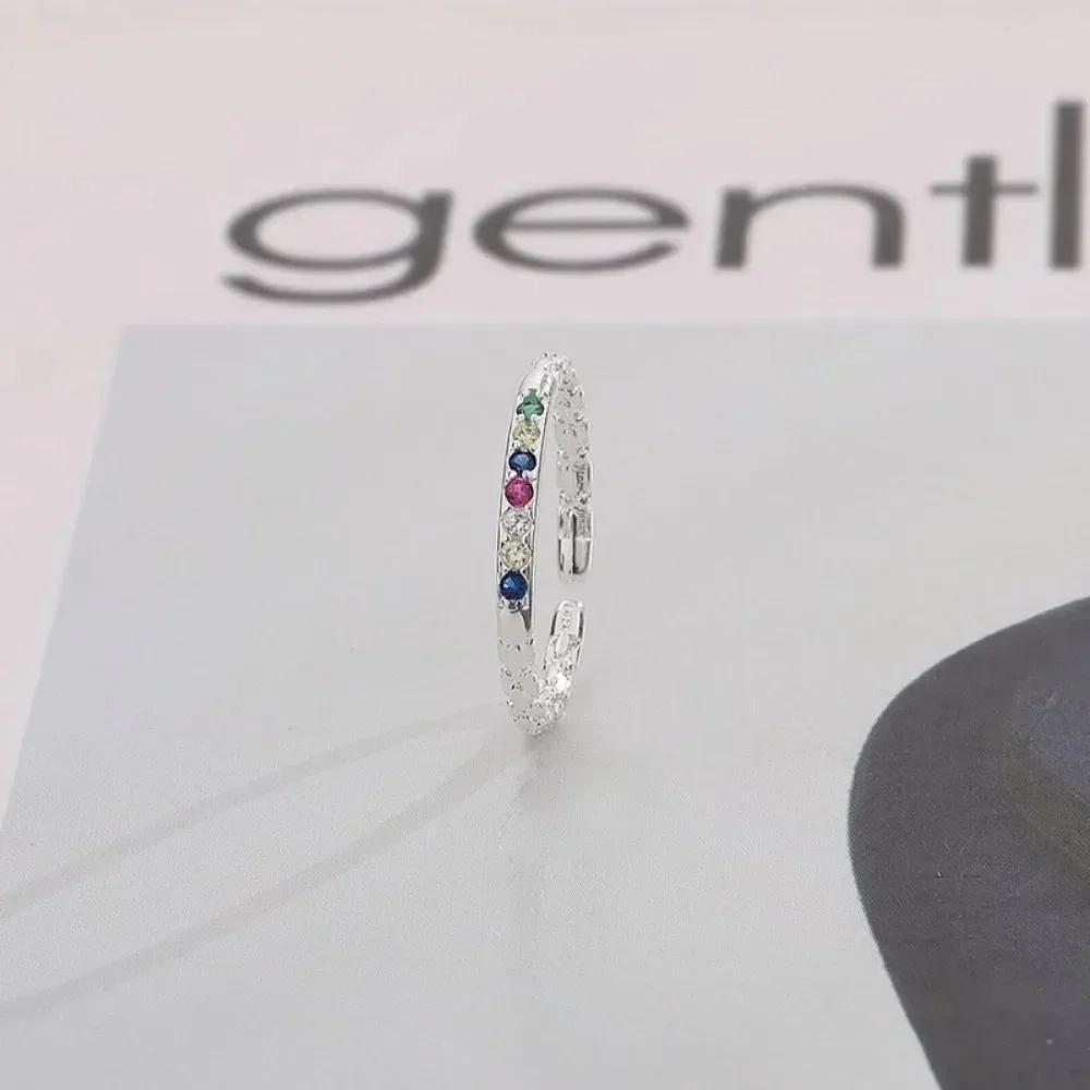 Delicate Circled Colour Zircon Adjustable Rings Women Jewelry Round Rainbow Rhinestone Finger Ring Party Jewelry Gifts