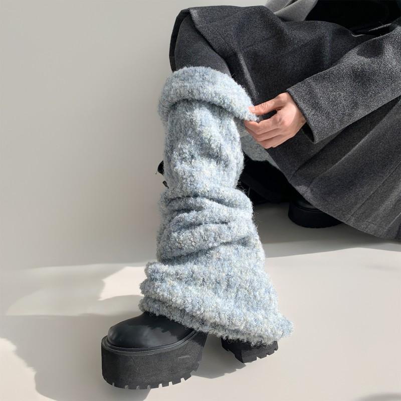 Dicke warme Beinwärmer für Damen Gestrickte Wadenstrümpfe Mit Umgeschlagener Manschette Japanischer Stil Baumwollmischung Anti-Rutsch Stapel