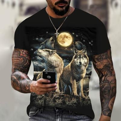 „Animal Wolf“ marškinėliai vyrams 3D spausdinti vasariniai juodi apvaliu kaklu Laisvi trumpomis rankovėmis Gatvės drabužiai Negabaritiniai marškinėliai Laisvalaikio marškinėliai marškinėliai