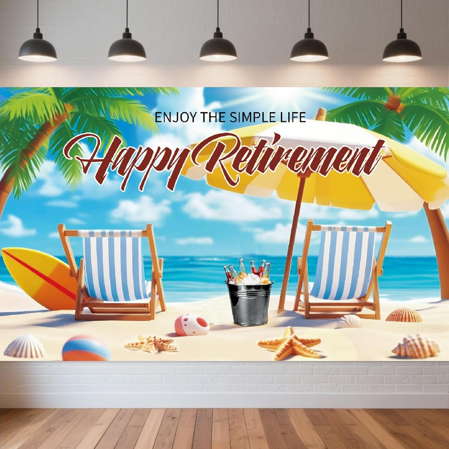 Beach-Themed Retirement Banner, Tropical Happy Retirement Banner Backdrop for Women, Men Beach Farewell Retired Party Favors Decorations Supplies