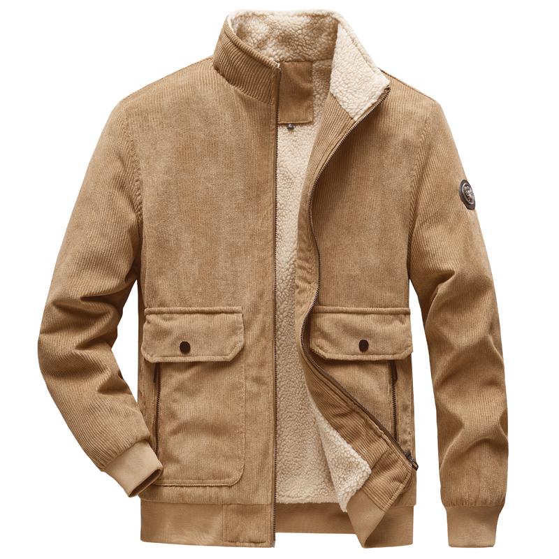 Men's Corduroy Stand Collar Jacket - Winter 2025. Warm Lambswool Lined, Casual Loose Fit Workwear.