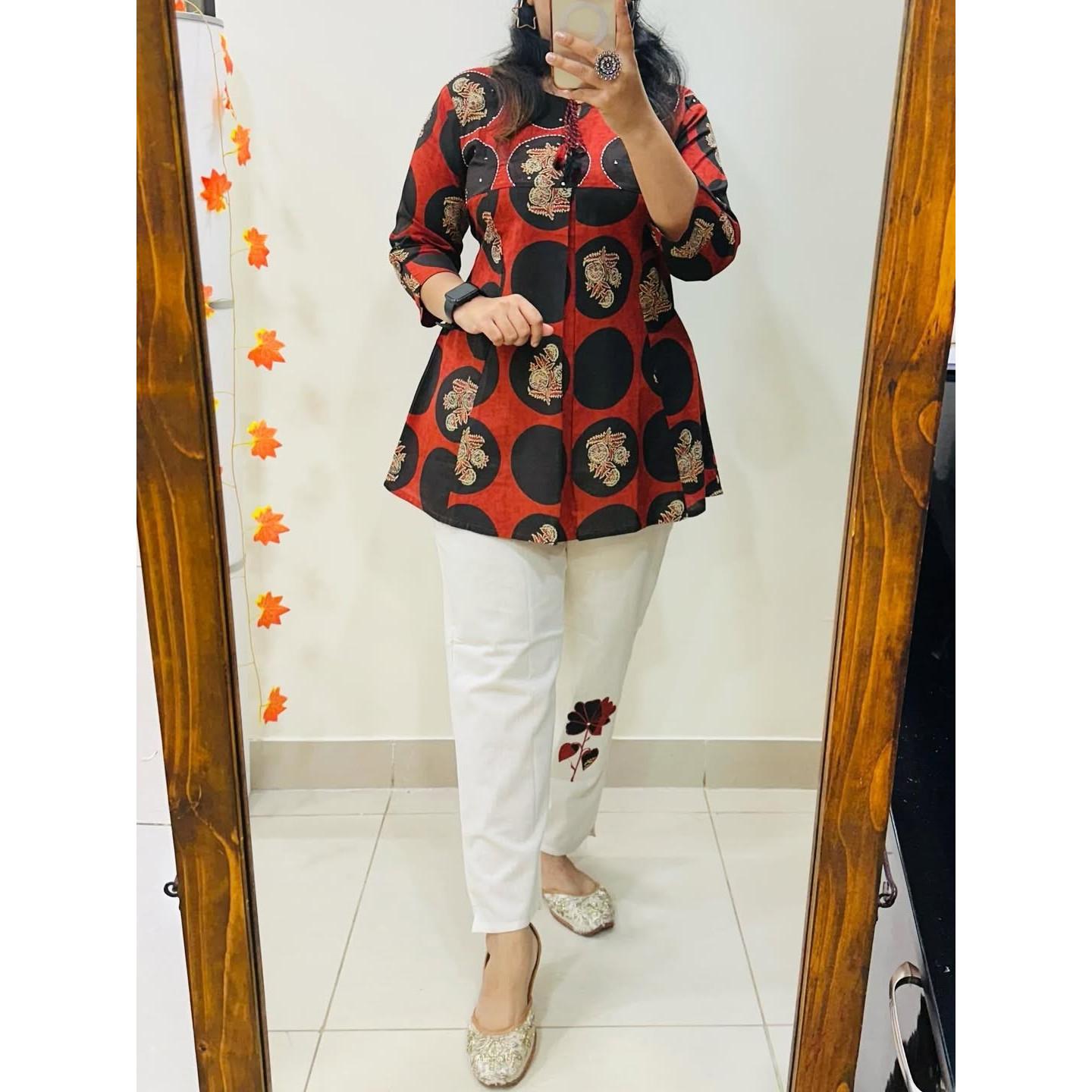 Women Office Wear Top Kurta Cord Set Bollywood Designer Tunic Kurti Pant Set M-38