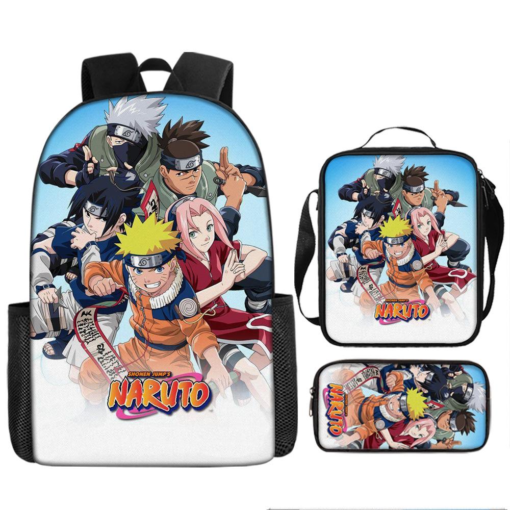 Primary school students' new Naruto cartoon schoolbag three-piece backpack large-capacity backpack
