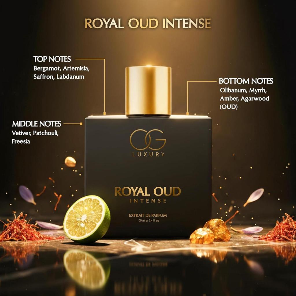 OG Luxury Royal Oud Intense Extrait De Parfum for Men | Long Lasting Perfume | Bold Notes of Saffron, Vetiver & Oud