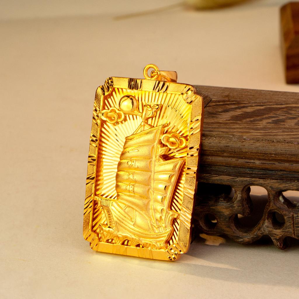 Lyxig 24K 9999 Rent Guld Äkta Guld Smooth Sailing Hänge Herrarnas All-match Trendig Märkning Halsband