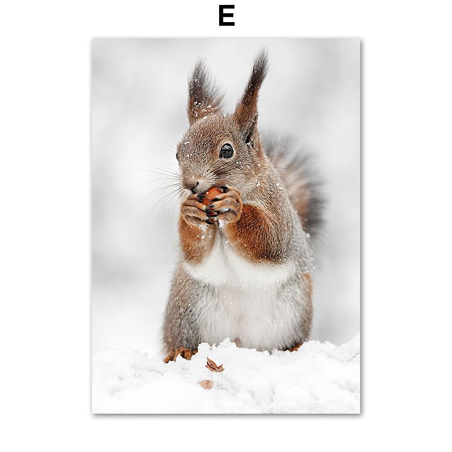 Sheep Deer Squirrel Snow Mountain Bridge Pine Wall Art Canvas Painting Posters And Prints Wall Pictures For Living Room Decor