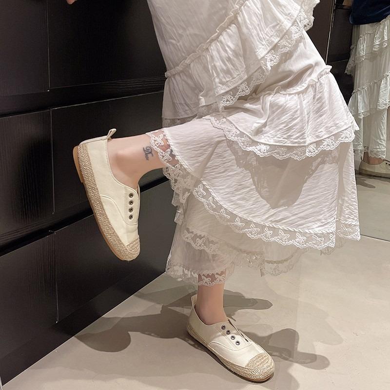 Trend spring summer season new lazy one-pedal canvas shoes women's spring breathable versatile lace fisherman shoes