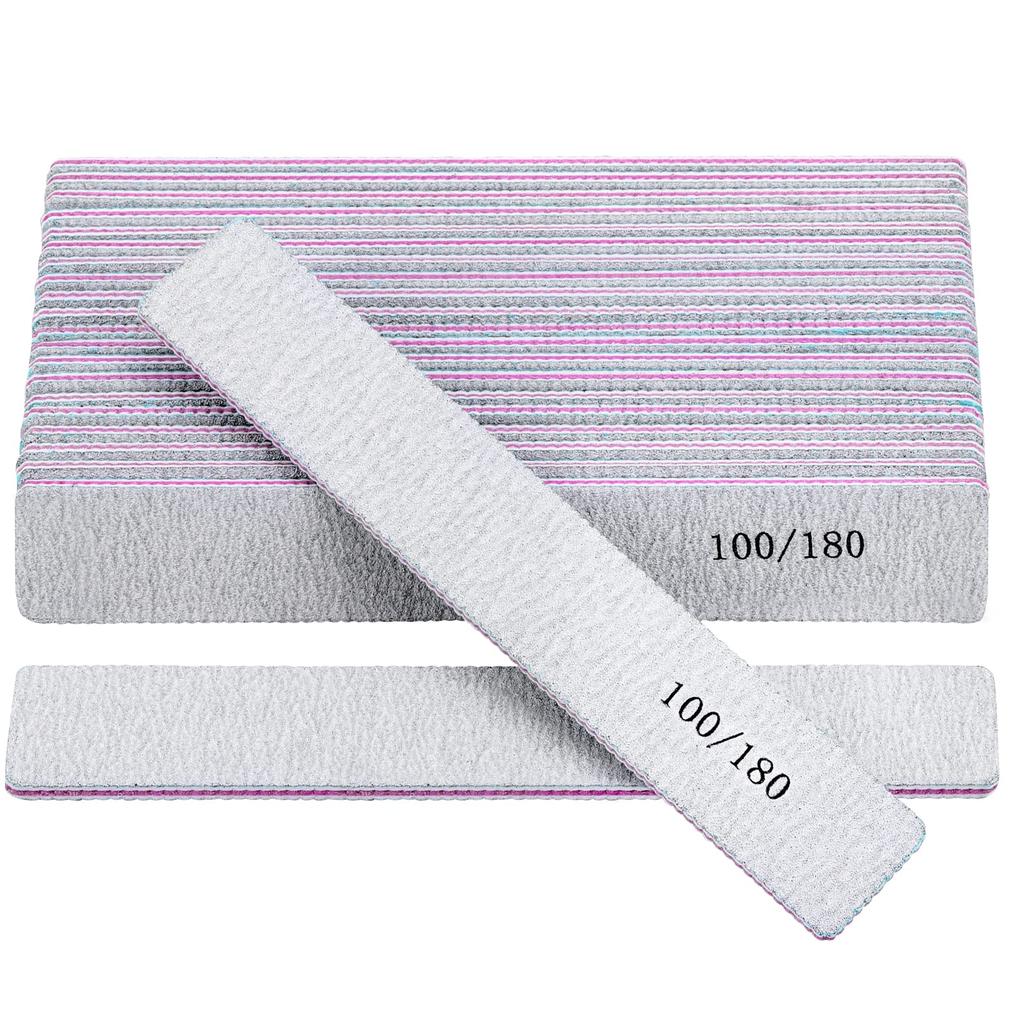 25 Pack Nail Files for Acrylic Nails 100/180 Grit Double Sides Emery Boards Professional Nail Buffering Files