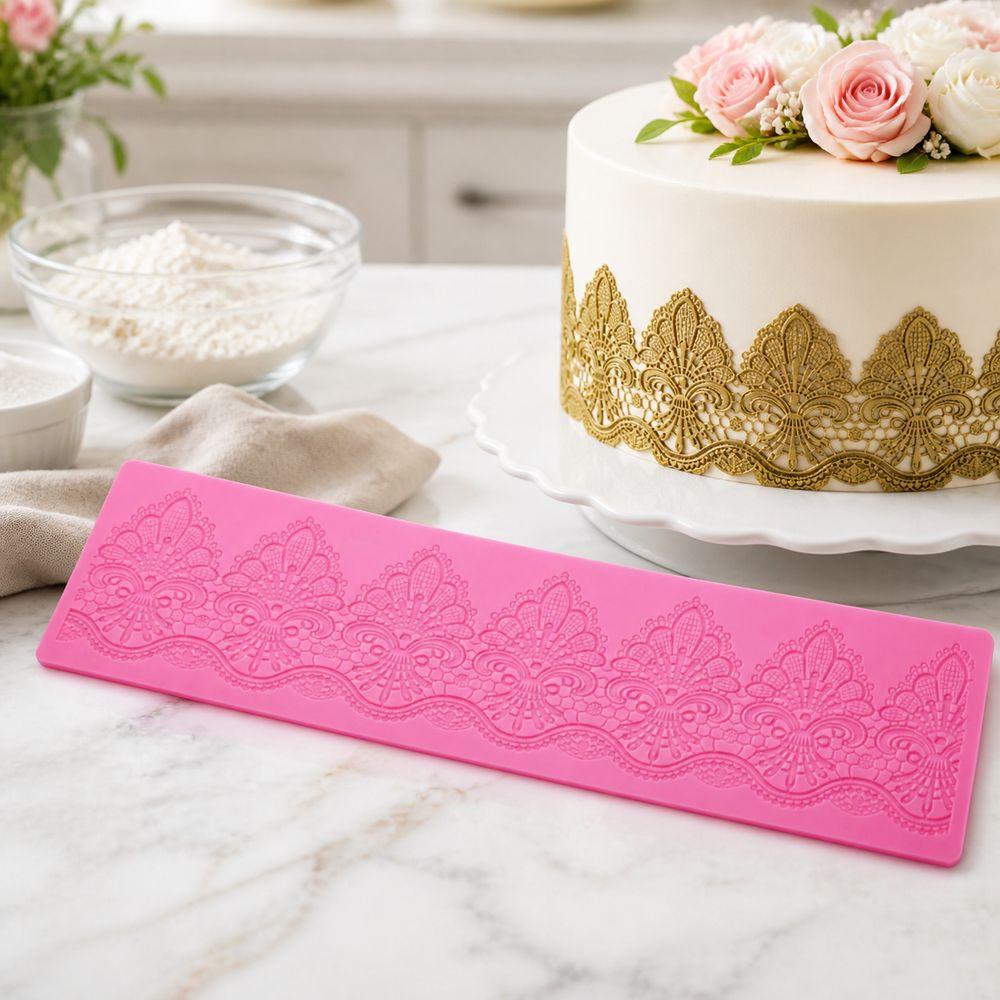 Flexible Floral Border Mold Silicone Fondant Embossing Mat New Cake Lace Mat Fondant Crafting