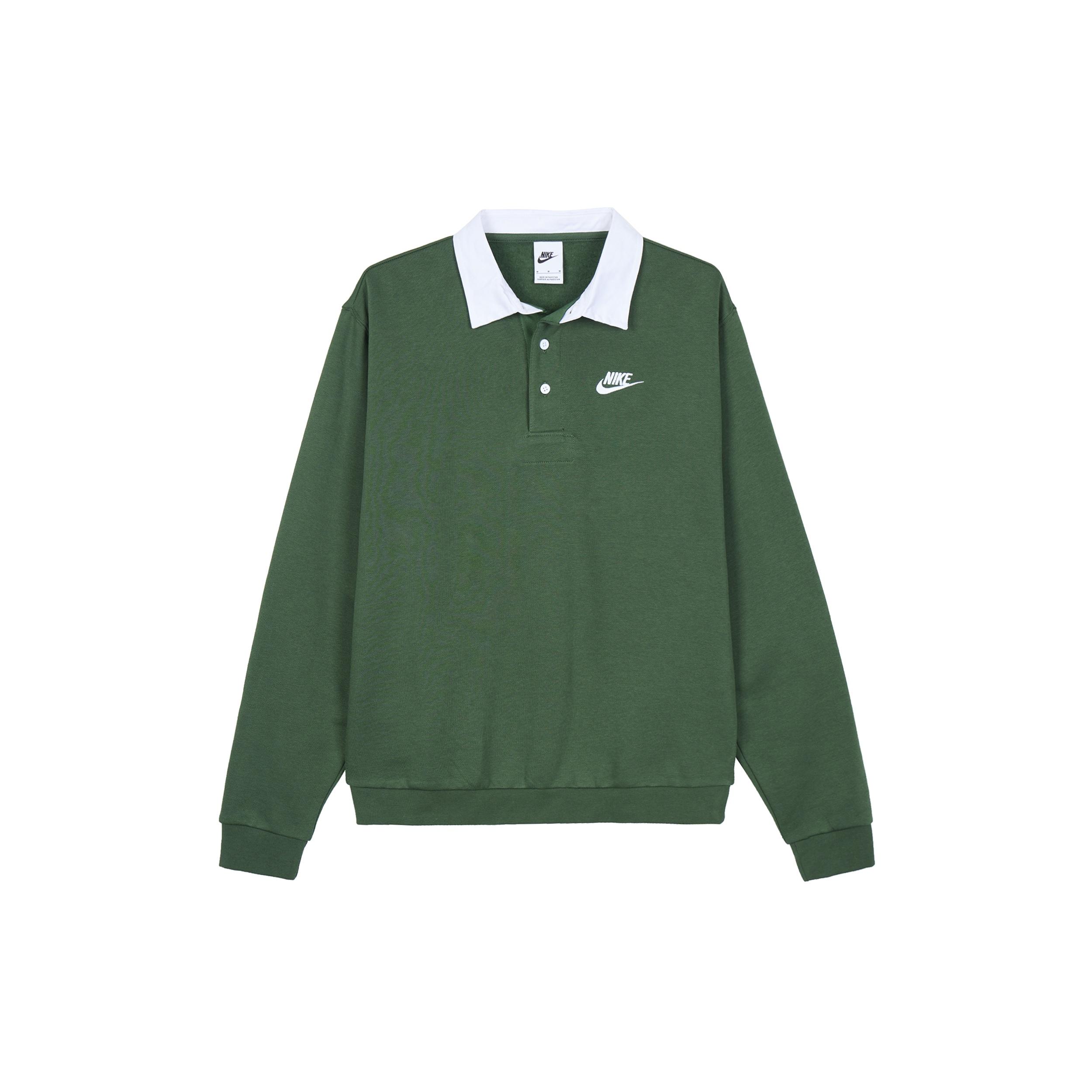 Nike Club Fleece Bushed Back Long Sleeve Polo Shirt Green Men s DX0538-323 XXL
