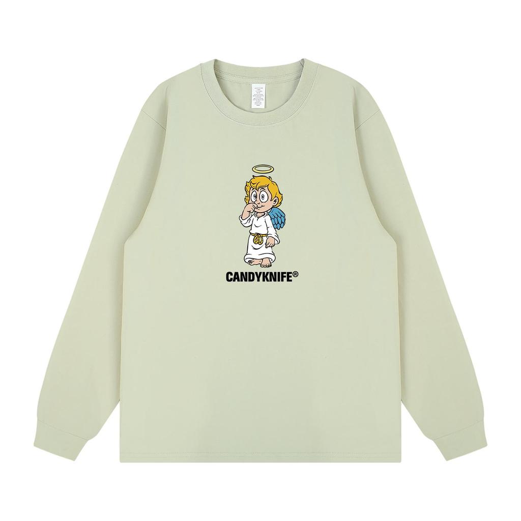 2024 Trendy Korean Cartoon Print Unisex Cuffed Long Sleeve T-shirt for Autumn/Winter