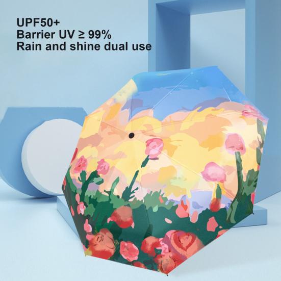 Přenosný deštník olejomalba vzor Dobře vypadající krásný multifunkční ochrana proti dešti Ocelový skládací design Venkovní nabídka slunečního deštníku
