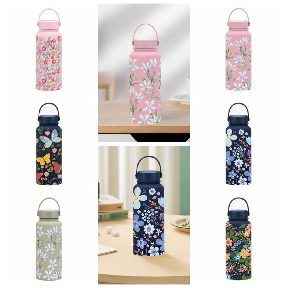 Creative Outdoor Insulated Mug 1L Floral Insulated Bottle Reusable Thermal Water Bottle  Household