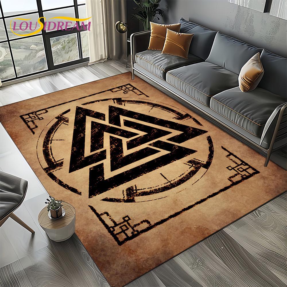 Odin Viking Symbol Valknut Nordic Valhalla Carpet Rug for Living Room Bedroom Home Sofa Decoration,Area Rug Non-slip Floor Mat