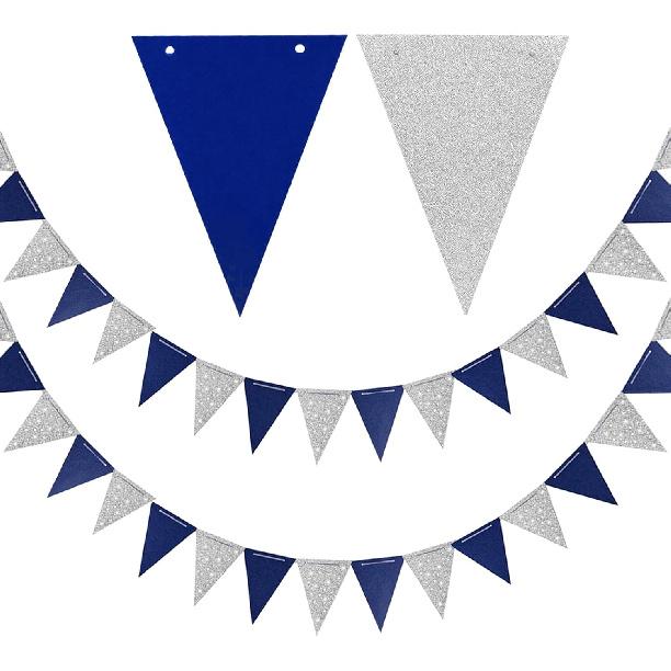 GAKA 20 Feet Double Sided Blue and Orange Paper Triangle Flags Bunting Pennant Banner for Birthday Party, Wedding,Graduation Party Decoration