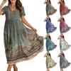 Frauen Casual Lose Bohemian Blumenkleid Kurzarm Lange Maxi Sommer Strand Swing Kleid