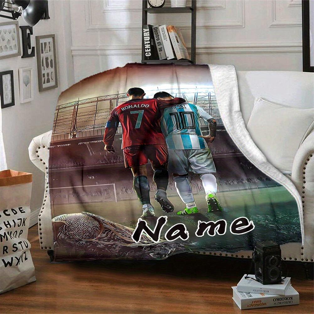 Soccer Players Stadium Night Scene Blanket With Customizable Name Soft And Comfortable Shawl Blanket For All Seasons Suitable For Home Travel Camping