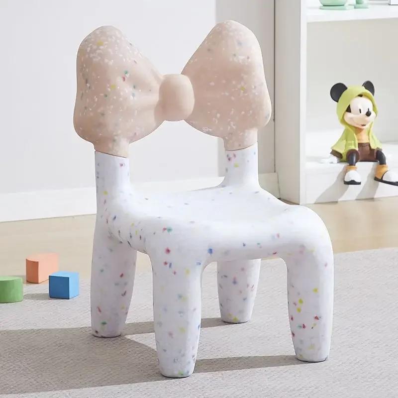 Nordic Style Cute Plastic Bow Shaped Backrest Cartoon Office Desk Chair Child Dining Chair  Bedroom Living Room Stool Furniture