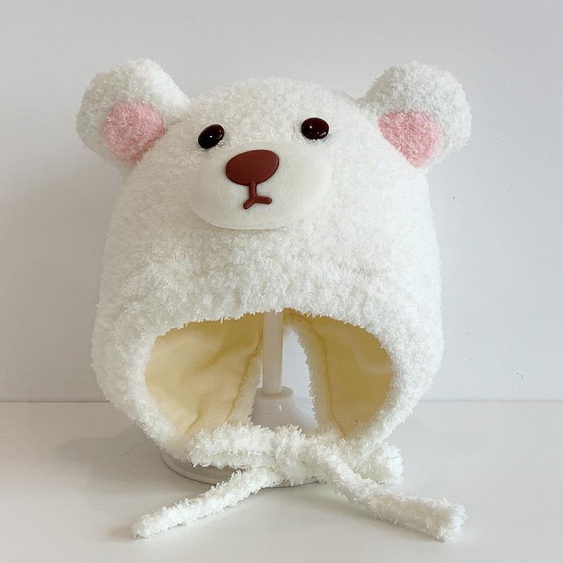 New autumn and winter children's hats cartoon bear plush hats men's and women's treasures outdoor windproof warm knitted hats