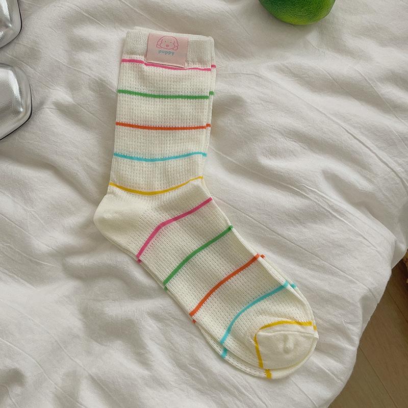 5 Pairs of Women's Summer Thin Lovely Polka Dot Mesh Breathable Tube Socks