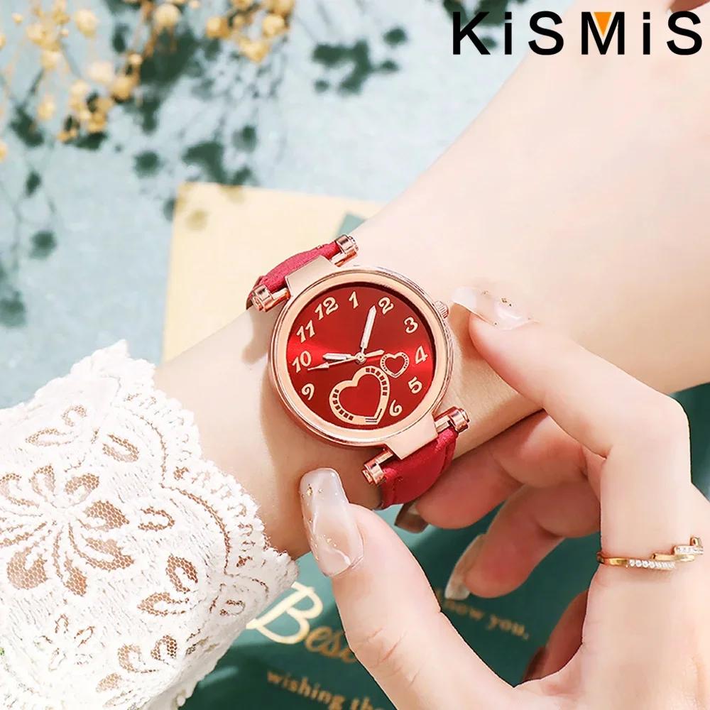 Relógio Feminino Moda Relógio de Quartzo Coração de Pêssego para Mulheres Pulseira de Couro Fosco Relógio de Pulso Feminino Relógio Casual de Vestir Presente para Ela