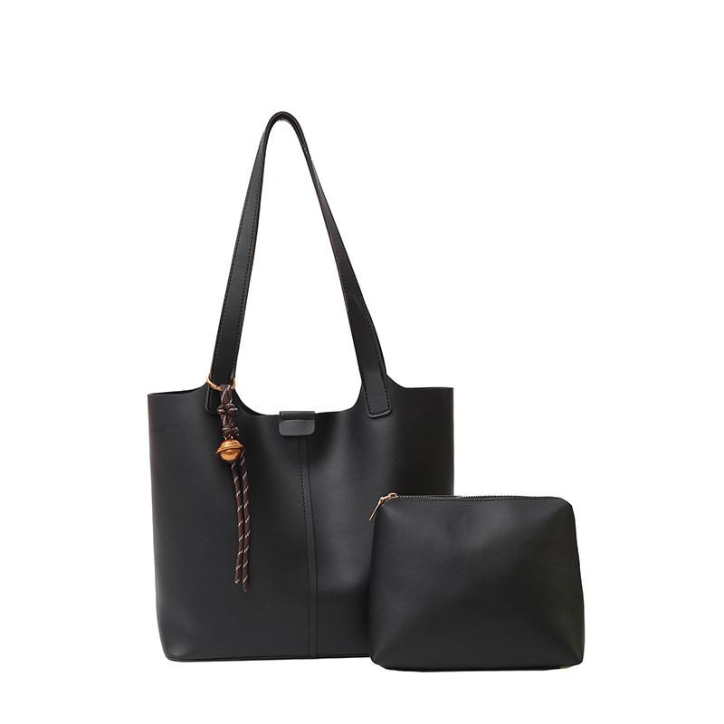 Spacious Elegant Two-tone Pu Tote Bag For Women With Stylish Stitching Details