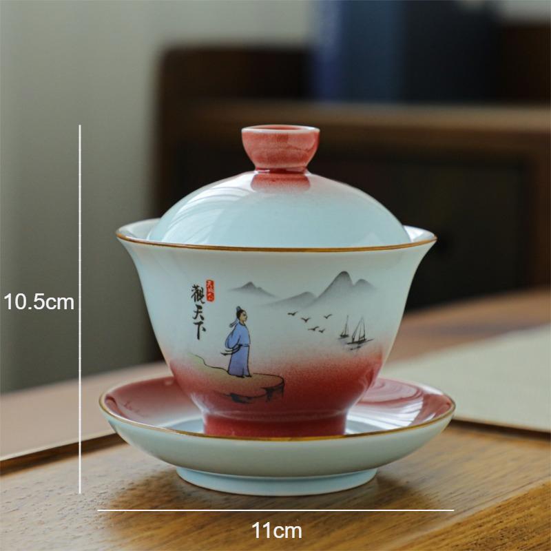 

200ml Ceramic Covered Bowl Chinese Jingdezhen Hand-painted Kung Fu Tea Bowl Household Tea Bowl White Porcelain Tea Cup 200ml
