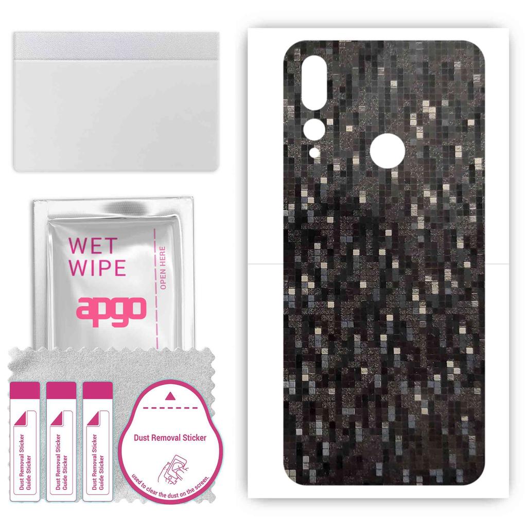 apgo Adesivo Protettivo Skin per il retro compatibile con HTC Desire 19 Plus, Pellicola Avvolgente, Pellicola, Vinile - Motivo Carbonio Nero Pixel