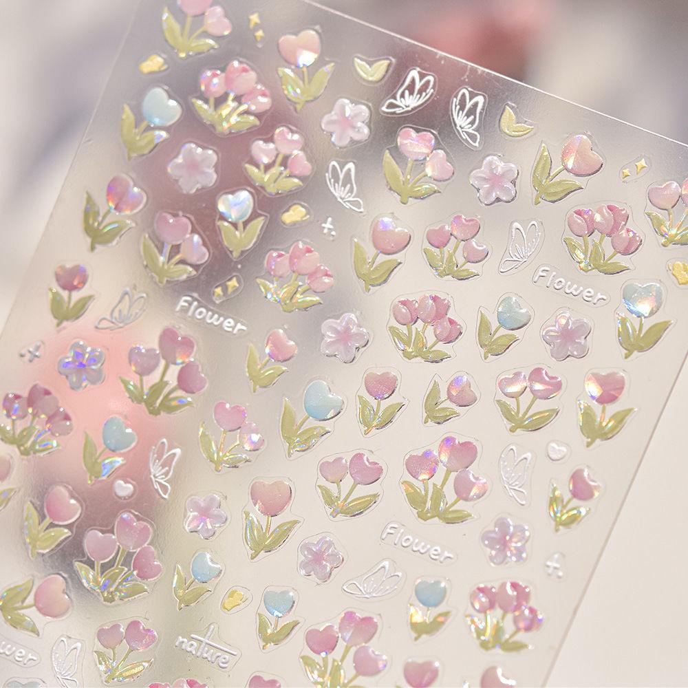 

Romantic Tulip & Butterfly Nail Art Stickers - Fairy Pink DIY Decoration 1 Sheet