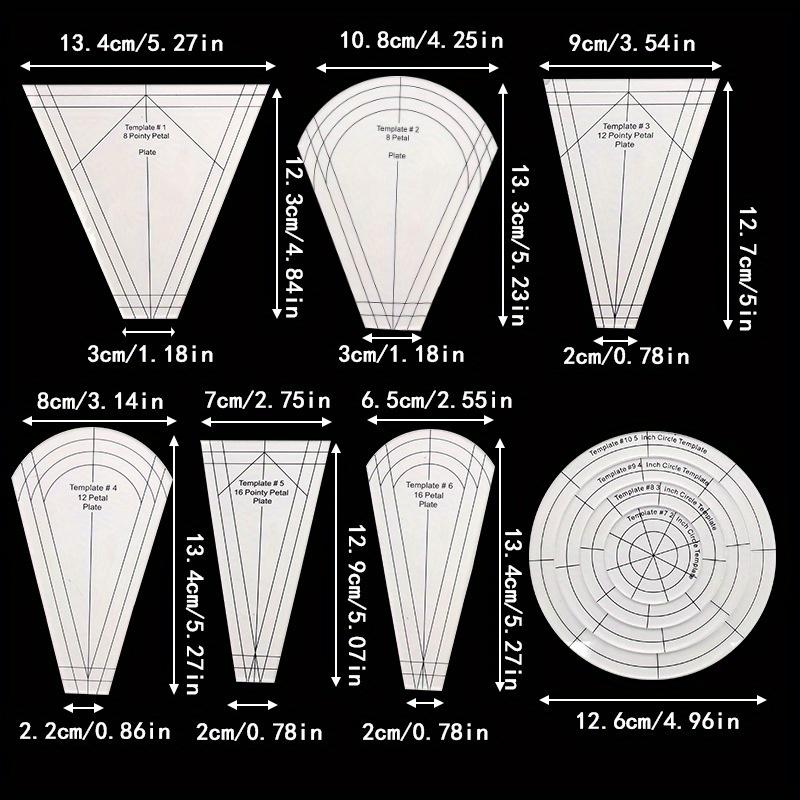 10pcs Set, Petal Round Template Ruler, Fabric Cutting Ruler, Sewing Patchwork Ruler, Clothing Pattern Ruler, DIY Quilting and Sewing Machine Templates