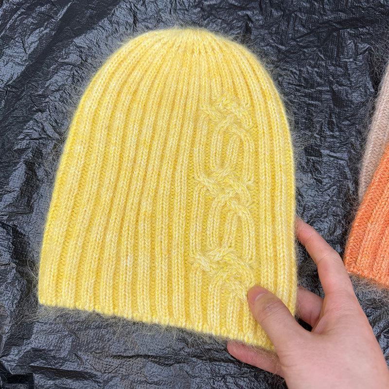 Mohair wool fleece knitted hat women's new autumn and winter fashion show face small versatile big head circumference cold hat