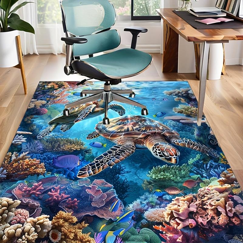 3D Underwater Coral Turtle Print Non-Slip Rug, Soft Plush Carpet for Living Room Bedroom Decor, Ocean Theme Floor Mat
