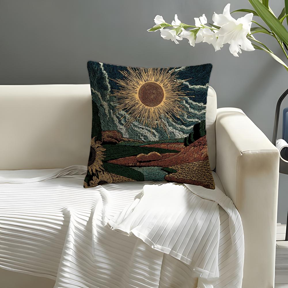 HOT Sun Print cover Pillow Case Natural Linen Organic Fabric DoubleSided Printing Sofa Home Decor Cushion Cover
