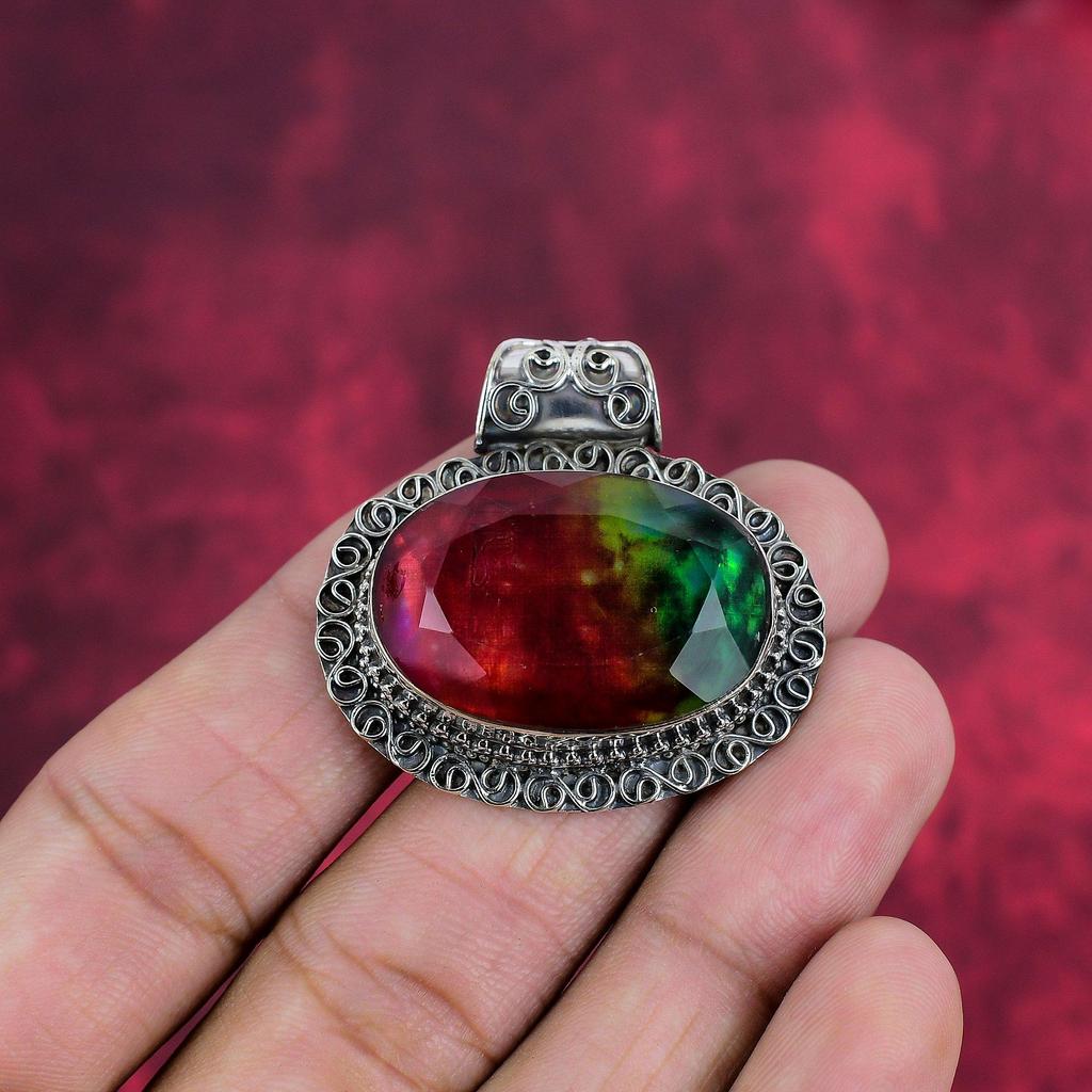 Ammolite Gemstone 925 Solid Sterling Silver Handmade Dainty Jewelry Pendant, Handmade Pendant Gemstone Jewelry For Thanksgiving