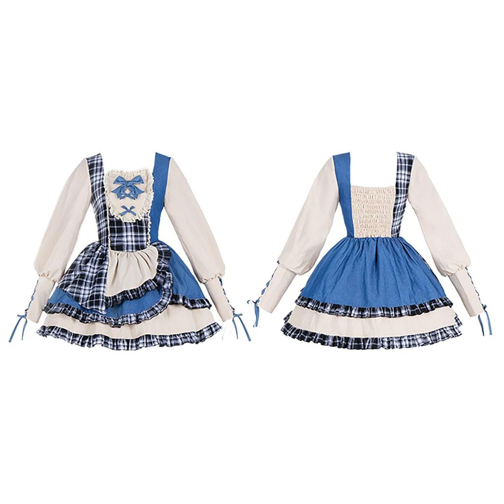 Milky Time Women's Lolita Gothic Lolita Dress, Long Sleeve, Halloween Check Pattern