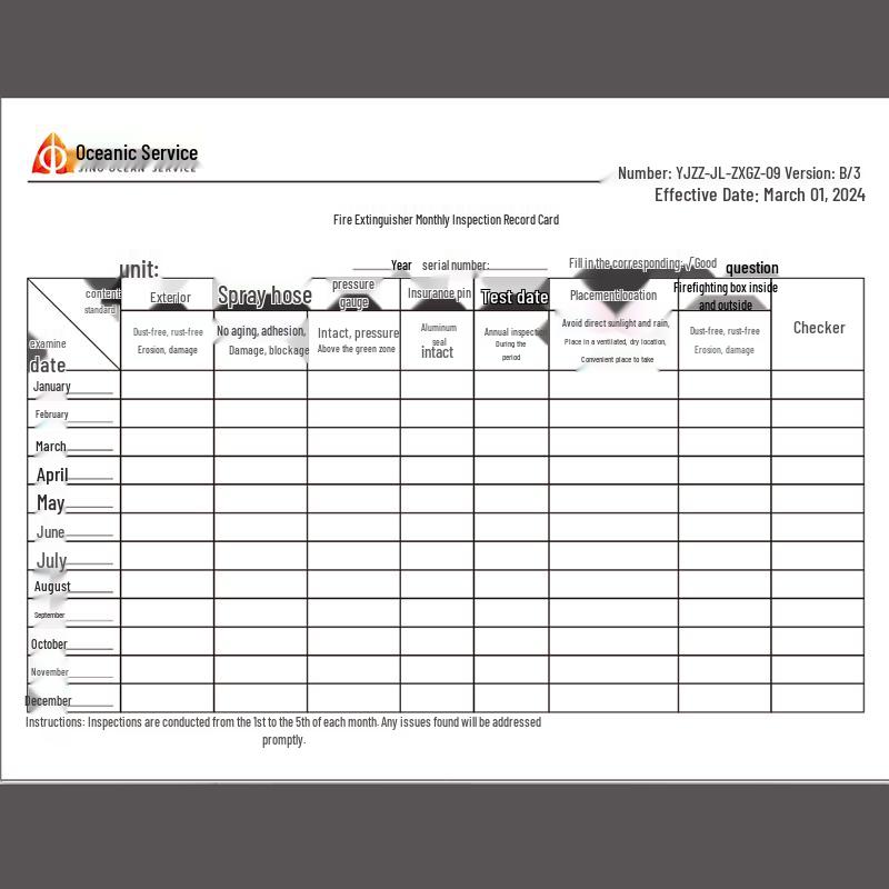 Custom Fire Extinguisher Inspection Record Cards