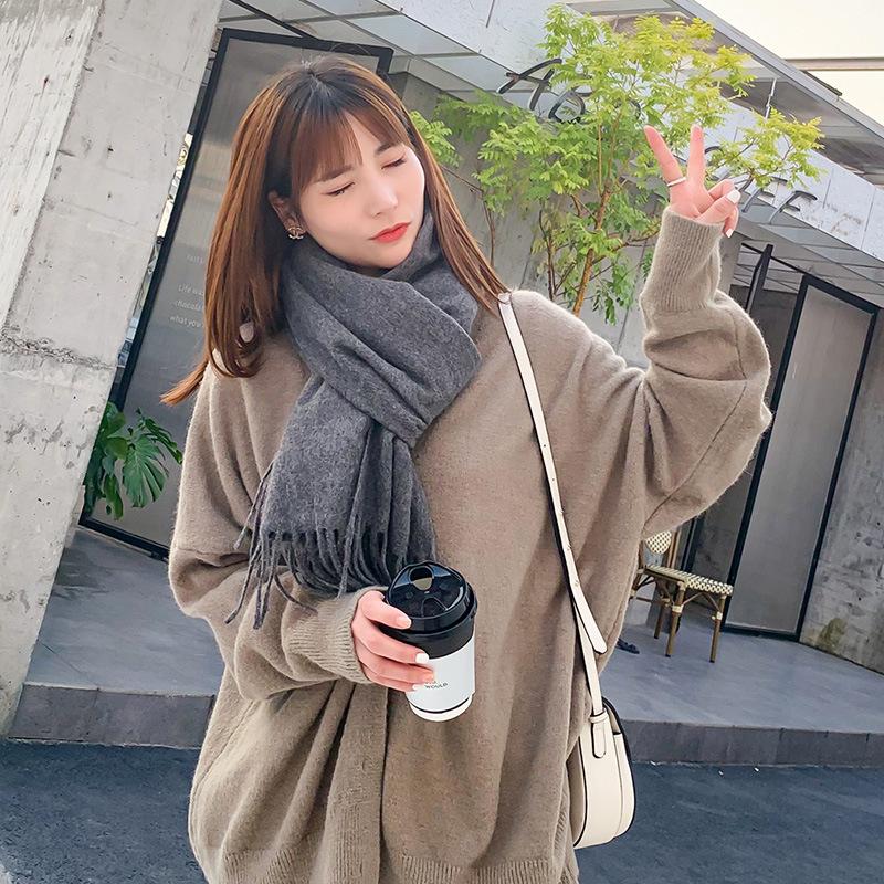 

Cashmere scarf women s winter 2025 new solid color wool scarf cold-proof and warm fringed large shawl 70*180cm рожевий