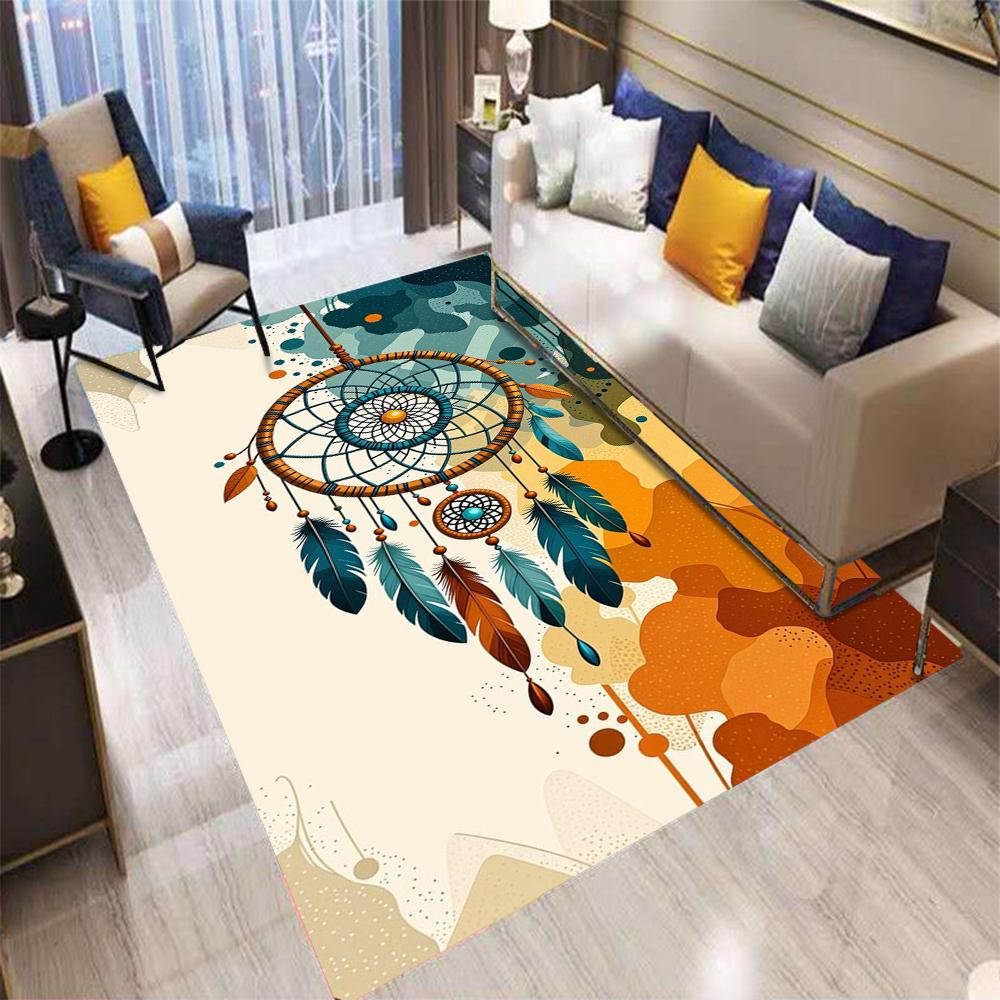  Retro Bohemian Style Feather Carpet Living Room Sofa Bedroom Kitchen Entrance Door Mat Non-Slip Luxury Home Decor Rug