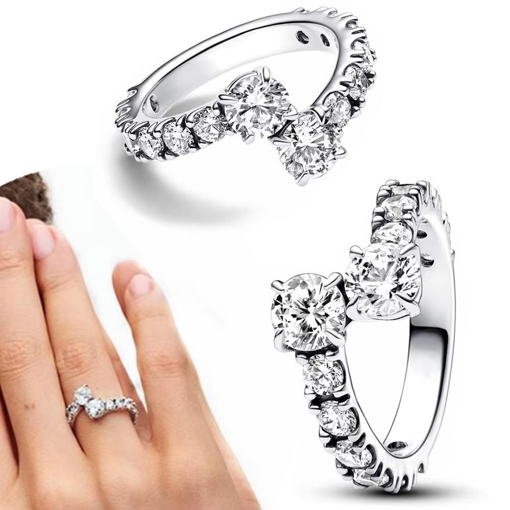 Heißer Verkauf 925 Silber Schwarz Funkelnder Reihe Ewigkeitsring Rosa Herzring für Damen CZ Zirkonia Hochzeitsschmuck Ringe Geschenke