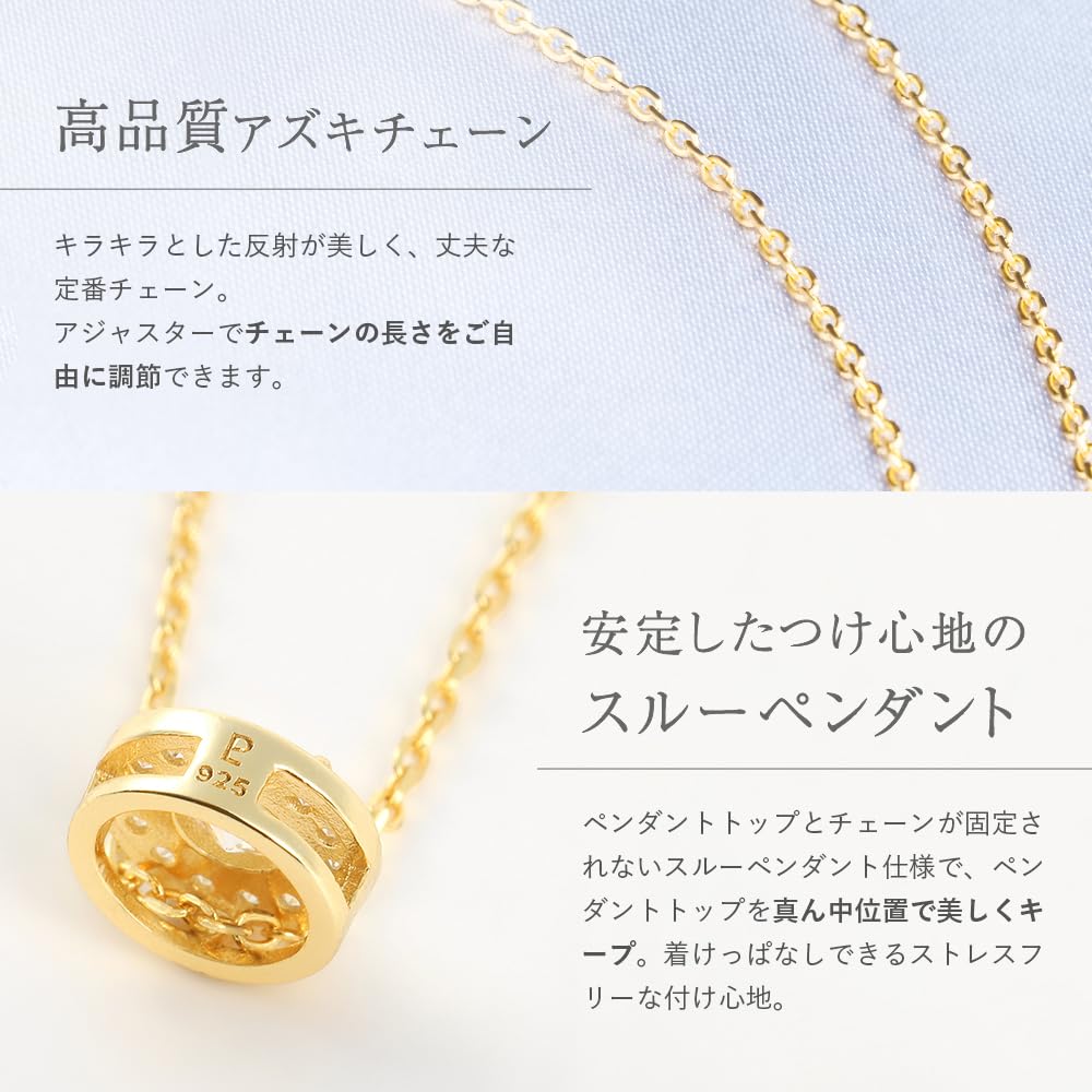 Necklace for Cubic 925 Silver [La Paume] Women, Simple, Hypoallergenic, Zirconia, (Yellow Gold)