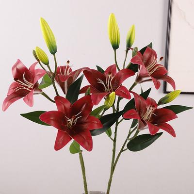 80cm Artificial Flower Branch Plastic Real Touch Silk Lilium Brownii Flower Elegant Handmade Fake Flowers Home Office Decor