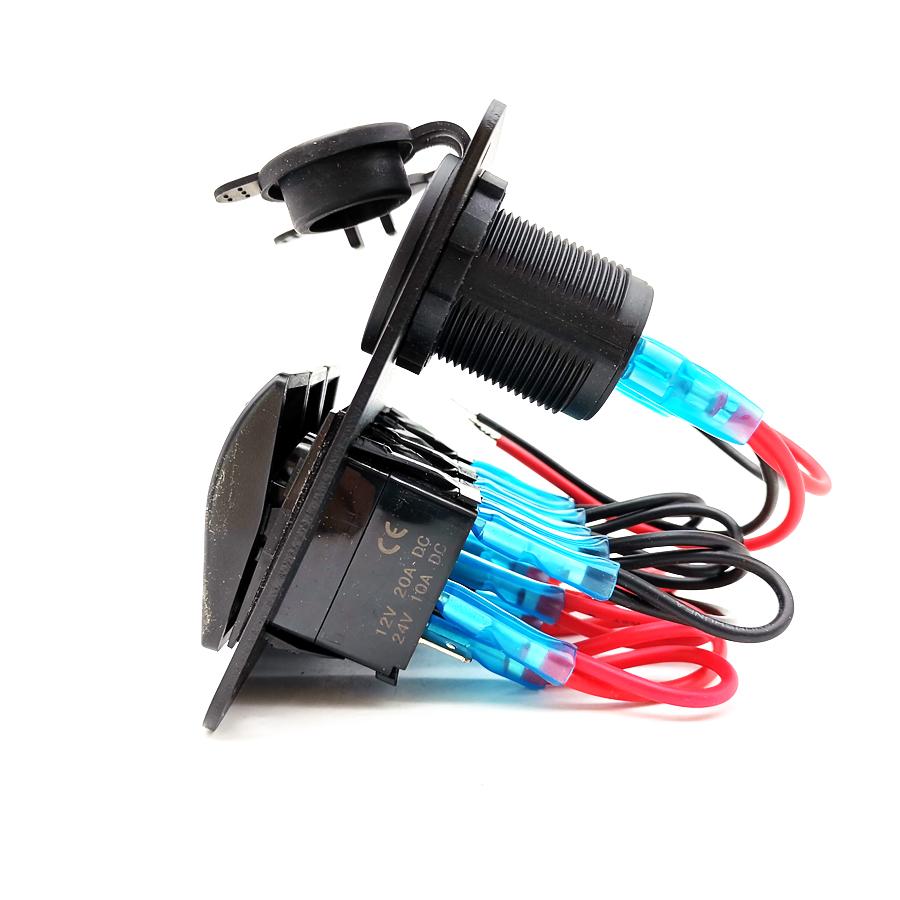 Schalterpaneel 3-fach Wippschalter Boot Auto Schalttafel 2USB Steckdose