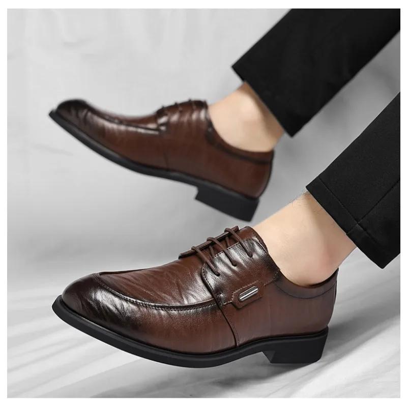 Fashion Fashion Leather British Business Men's Dress Shoes Spring Autumn Soft Sole Men Derby Shoes Designer Increase Male Wedding Shoe