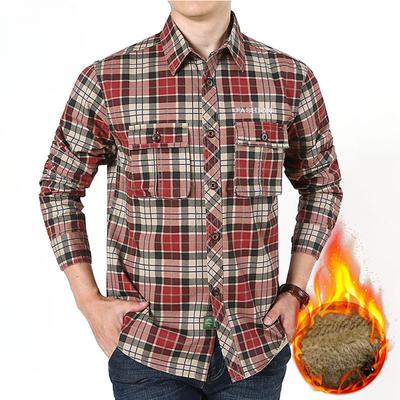 Men's Plaid Shirt Fleece Loose Cotton Long Sleeve Casual Plaid Shirt Men's Jacket Men's
