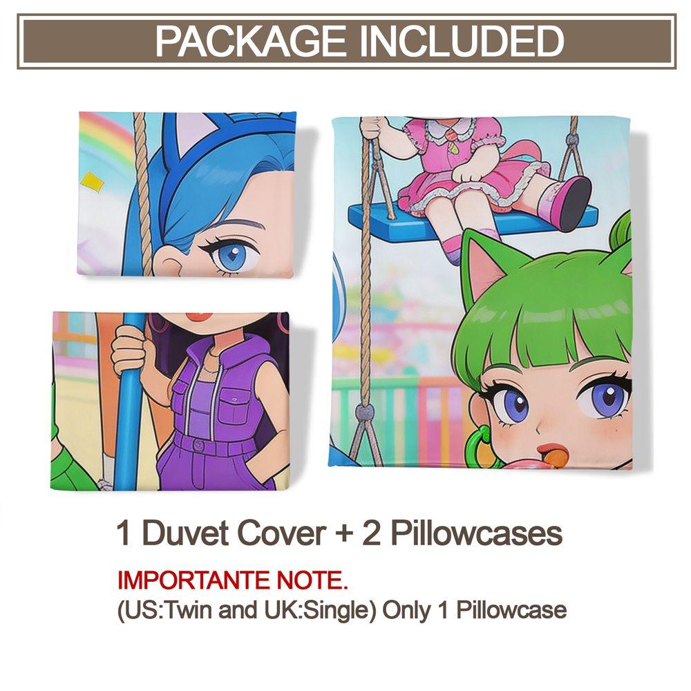 Kawaii Anime Girls Cozy Home Day Duvet Cover Set 3D Digital Print Bedding Set Cute Bedroom Decor for Teen Girl