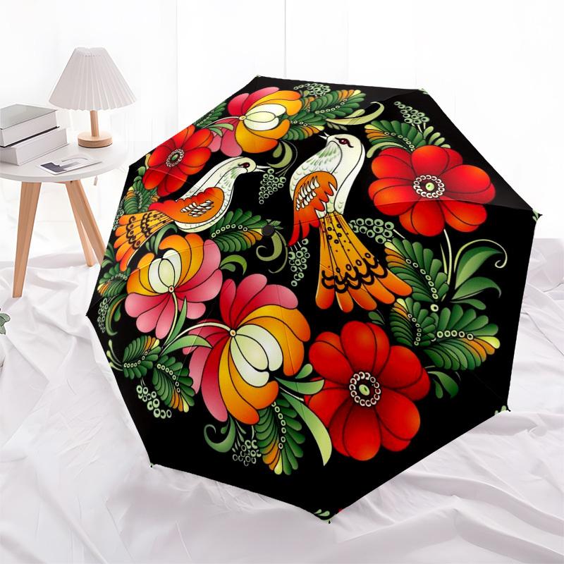 1pc Birds, Flowers, Folk Art Umbrella with Plastic Handle,Compact & Stylish,Suitable for All Seasons YS331009