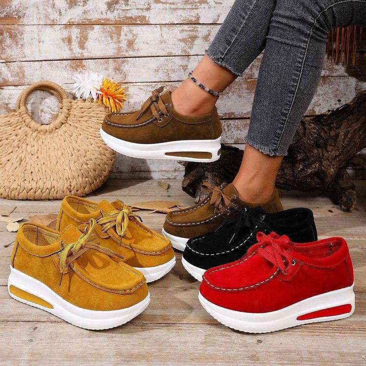 Casual Large Size Lace-up Heightening Women's Shoes Autumn New Women's Comfortable Soft-soled Flat-heeled Single Shoes